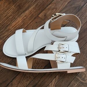 Anthropologie  White Sandals with Gold Accents NWOT
